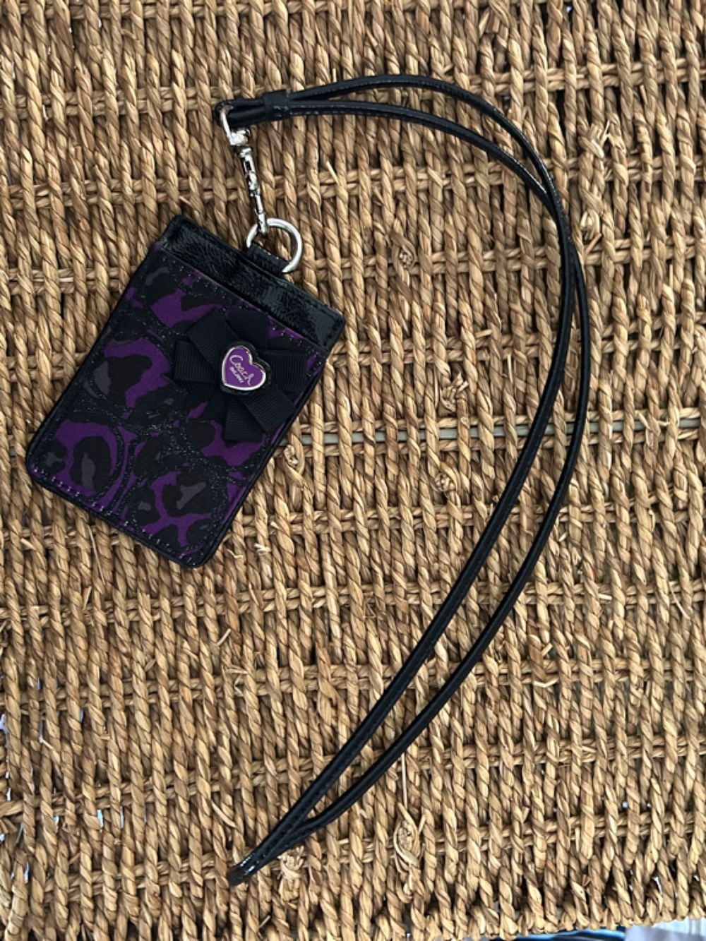 Coach Purple & Black Heart Accent Lanyard Card Holder